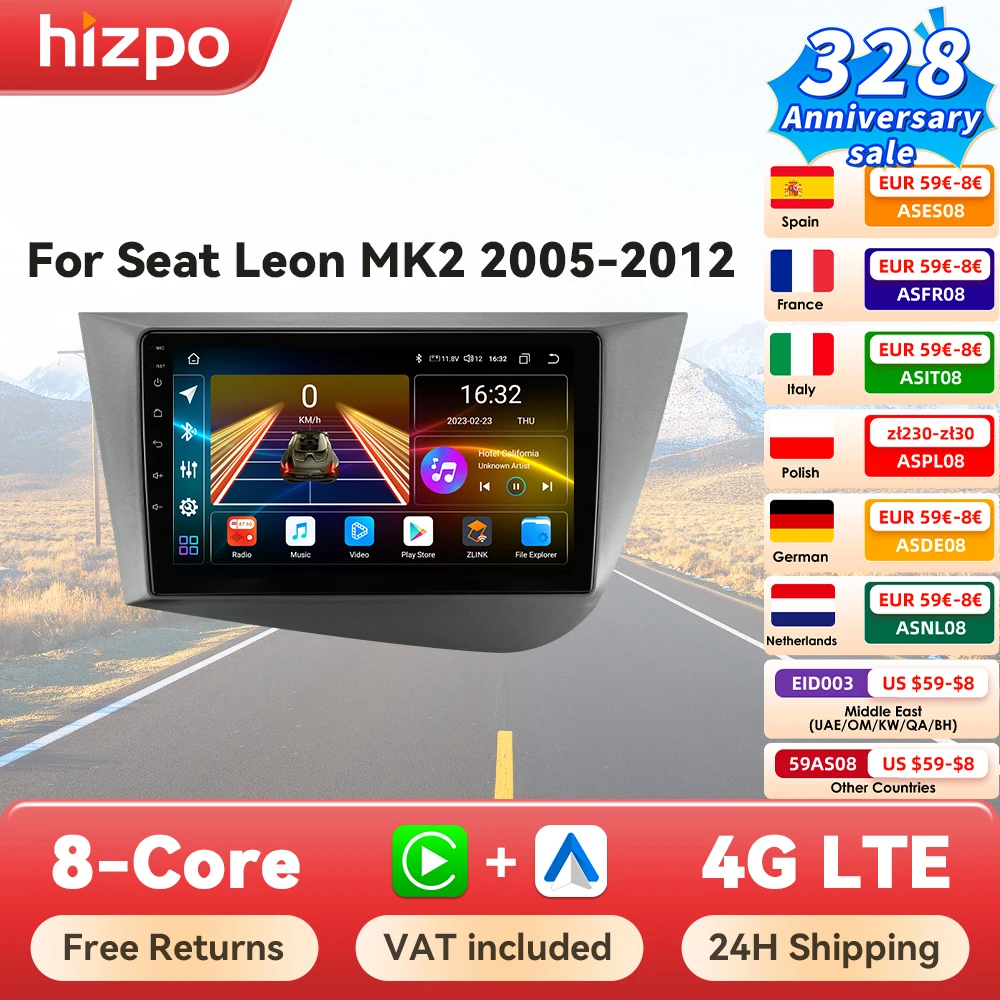 Hizpo 7862 AI Voice Car Radio For Seat Leon 2 MK2 2005 - 2012 4G Multimedia GPS 2din Stereo Wireless CarPlay Android Auto Navi