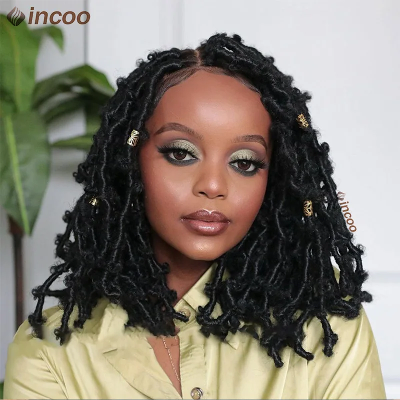 Synthetic Dreadlocks Wig Short Braided Wig For Black Women Afro Bob Twist Braids Full Lace Front Knotless Box Braid Wigs 16 Inch