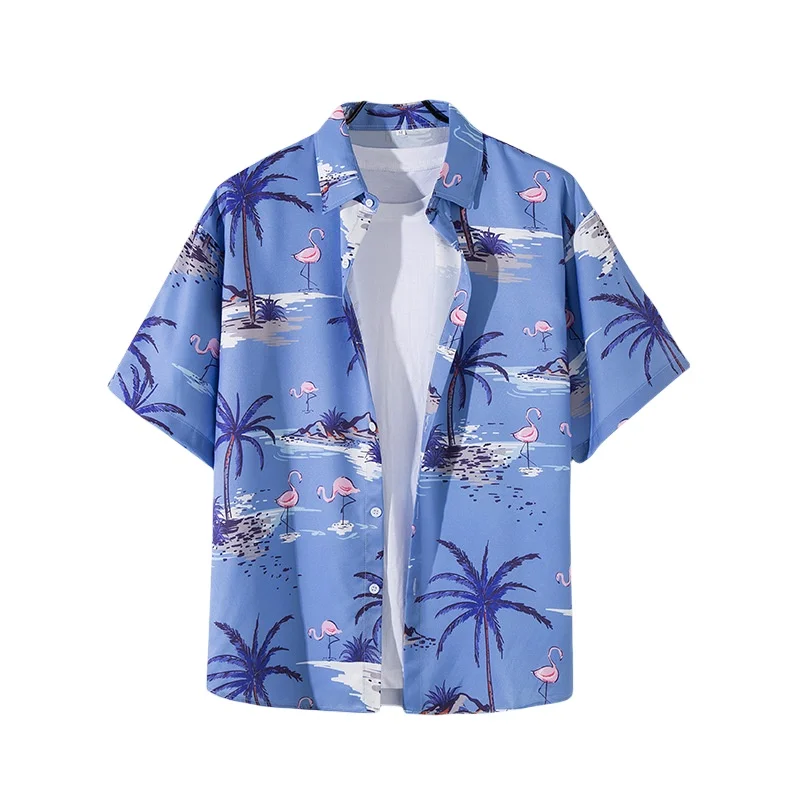 Summer Men's Short Sleeve Seaside Vacation Travel Flower Shirt Retro Loose Fit Handsome Hawaiian Beach Printed Shirt Coat
