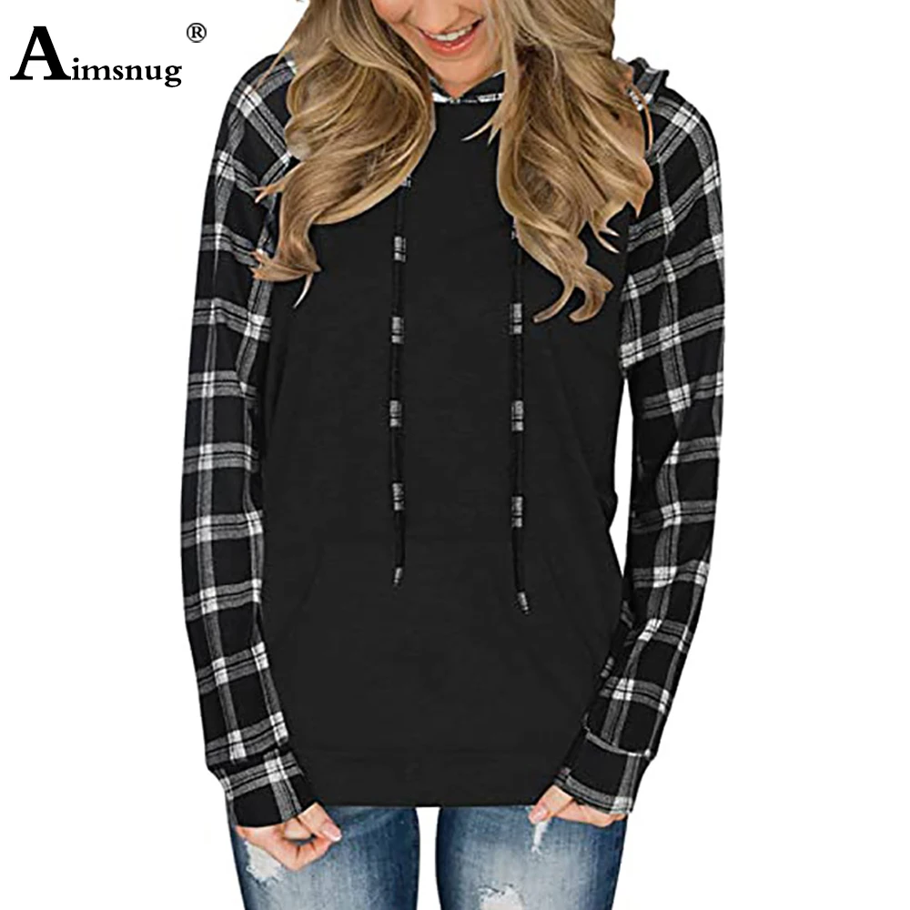 Aimsnug 2022 European Style Fashion Sweatshirts Long Sleeve Plaid Top Casual Shirts Pullovers Girls Streetwear Ladies Hoodies