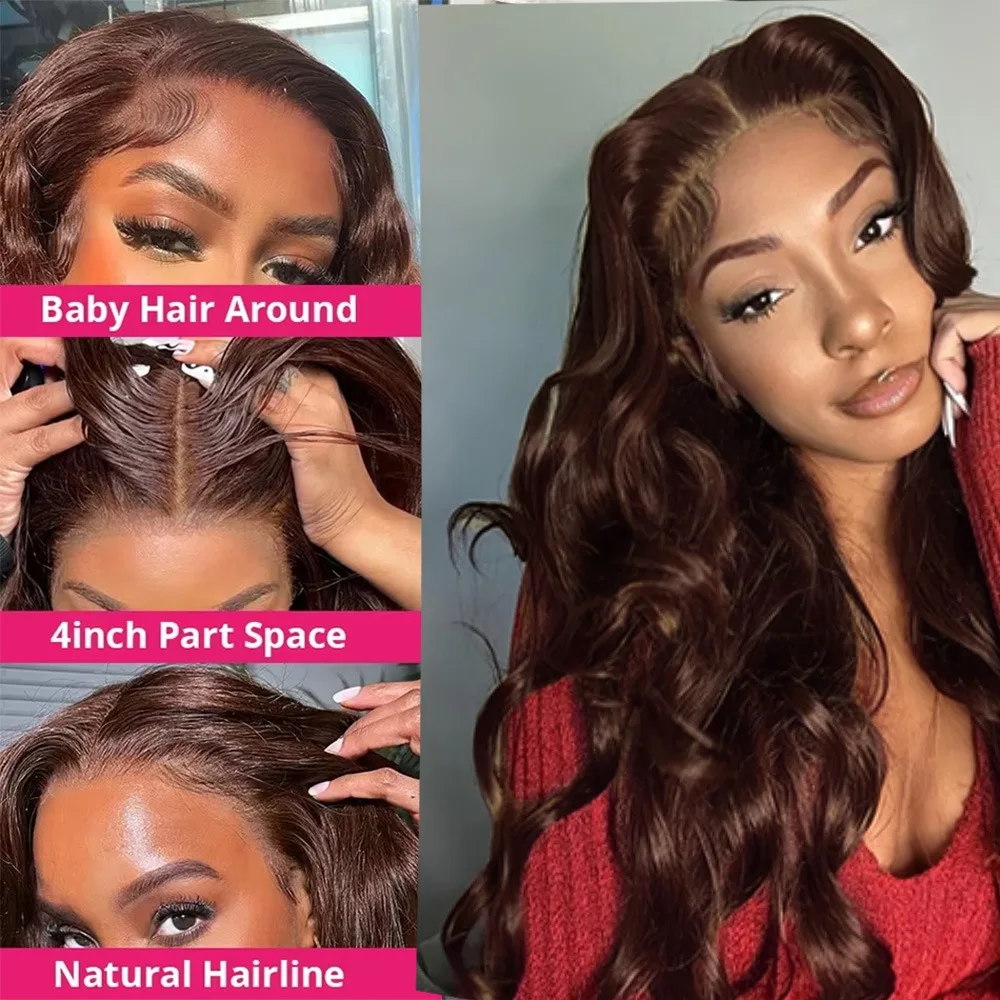# 4 الشوكولاته براون الجسم موجة الدانتيل شعر مستعار أمامي شفاف 13x6 HD الدانتيل الباروكات الأمامية قبل قطعها الملونة 100% خصلات الشعر المستعار الإنسان 13x4
