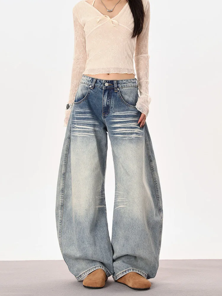 

Retro American Hot Girl Low Waist Wide Leg Jeans Women Spring New High Street Loose Match Drag Knife Pants Casual Style