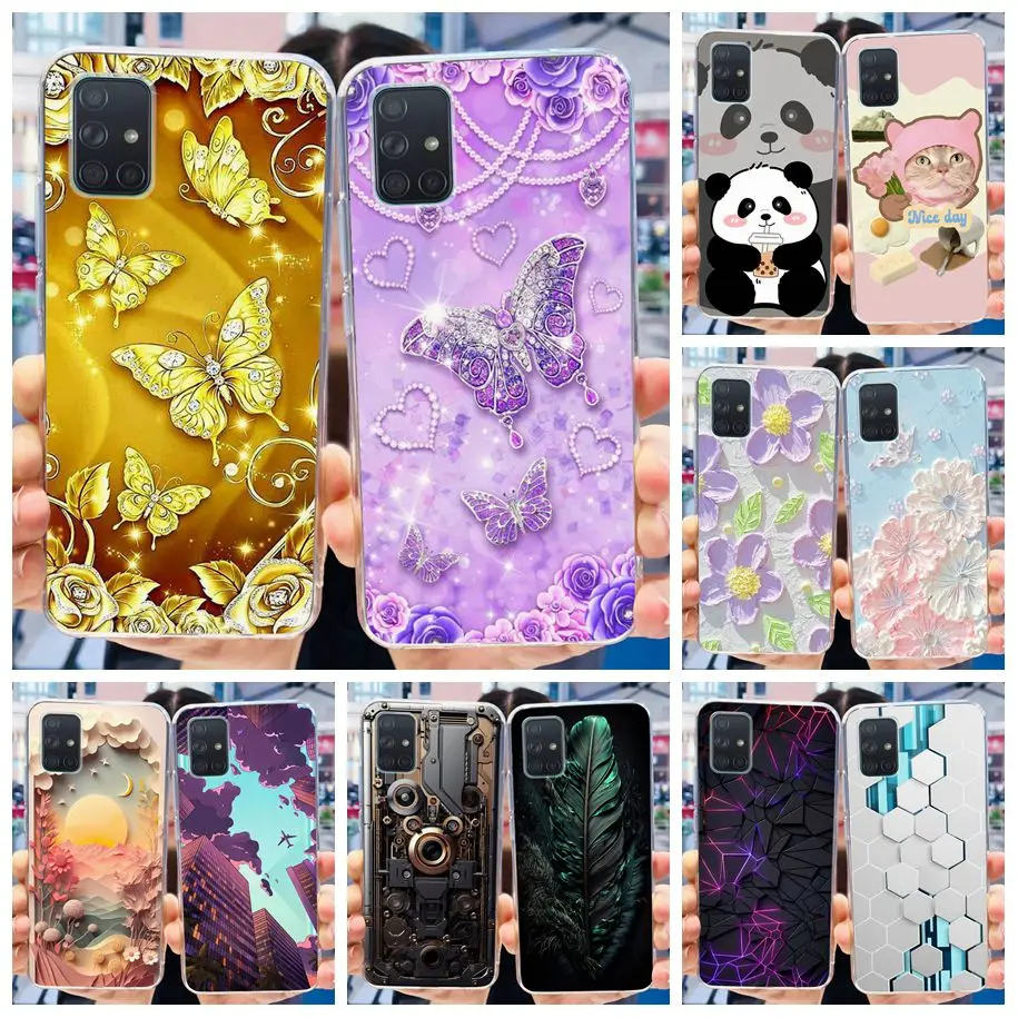 For Samsung Galaxy A71 A51 Case SM-A715F SM-A515F Transparent Cover Fashion Butterfly Soft Funda For Samsung A31 SM-A315F Bumper