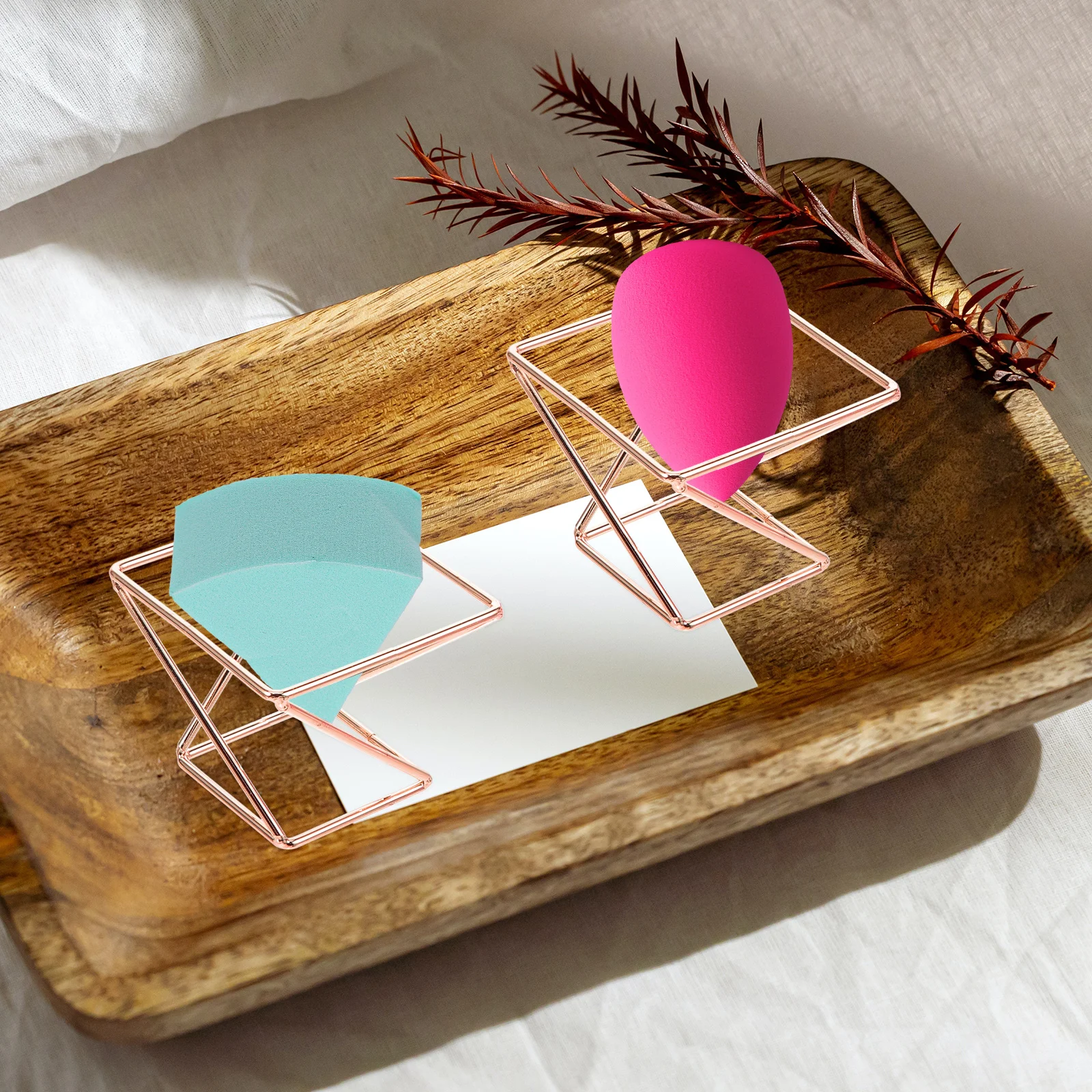 

4pcs Powder Puff Holder Rose Gold Gold Makeup Sponge Rack Drying Organizer Travel Storage Container