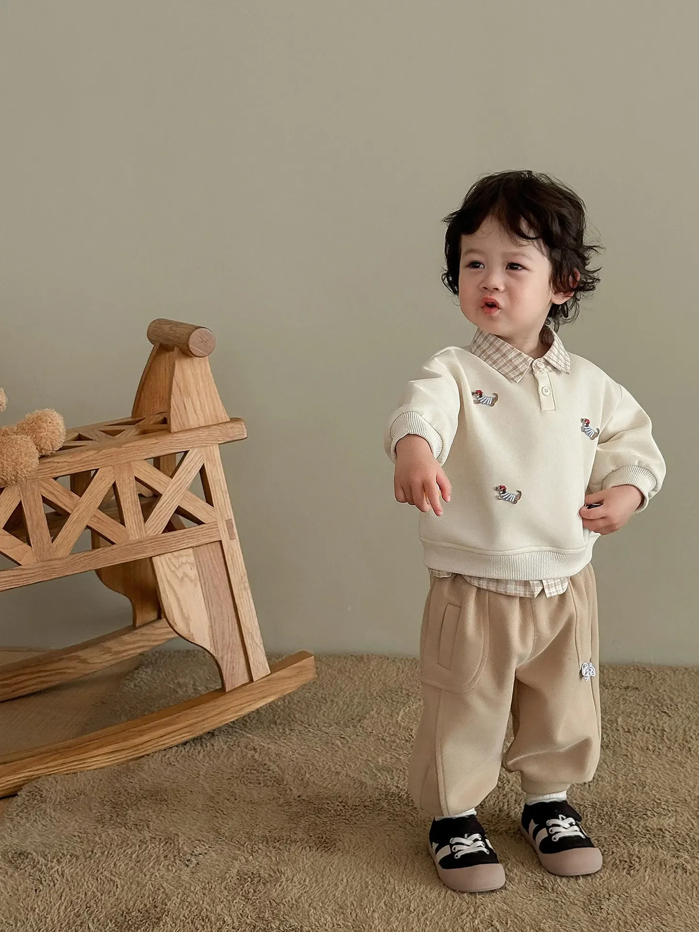 ZOETOPKID Kinder-Warmpullover Herbst Winter Jungen Cartoon-Unterhemd Baby Mädchen Fake Zweiteiliger Pullover – Detail 5
