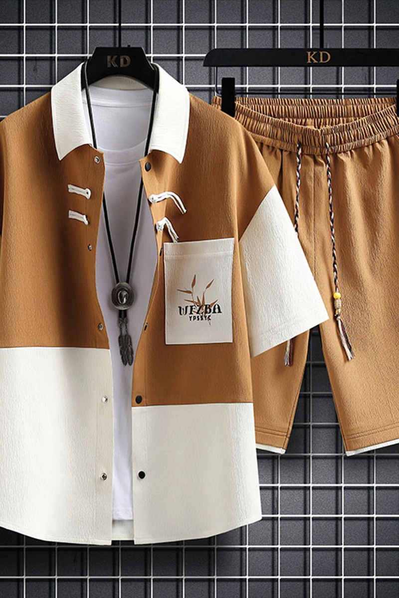 2024 Summer new style Sets Men Fashion Short Sleeve Shirt/Shorts Two-piece Mens Streetwear Loose style Set male Sets size M-4XL