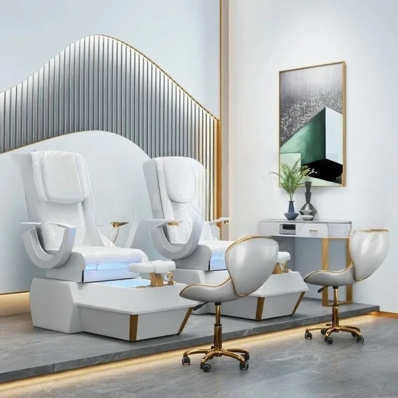 Pediküre-Stuhl, luxuriöse Massage-Fuß-Therapie aus weißem Leder, Spa-Massagestuhl, Pediküre-Rest für Schönheitsmöbel im Nagelstudio
