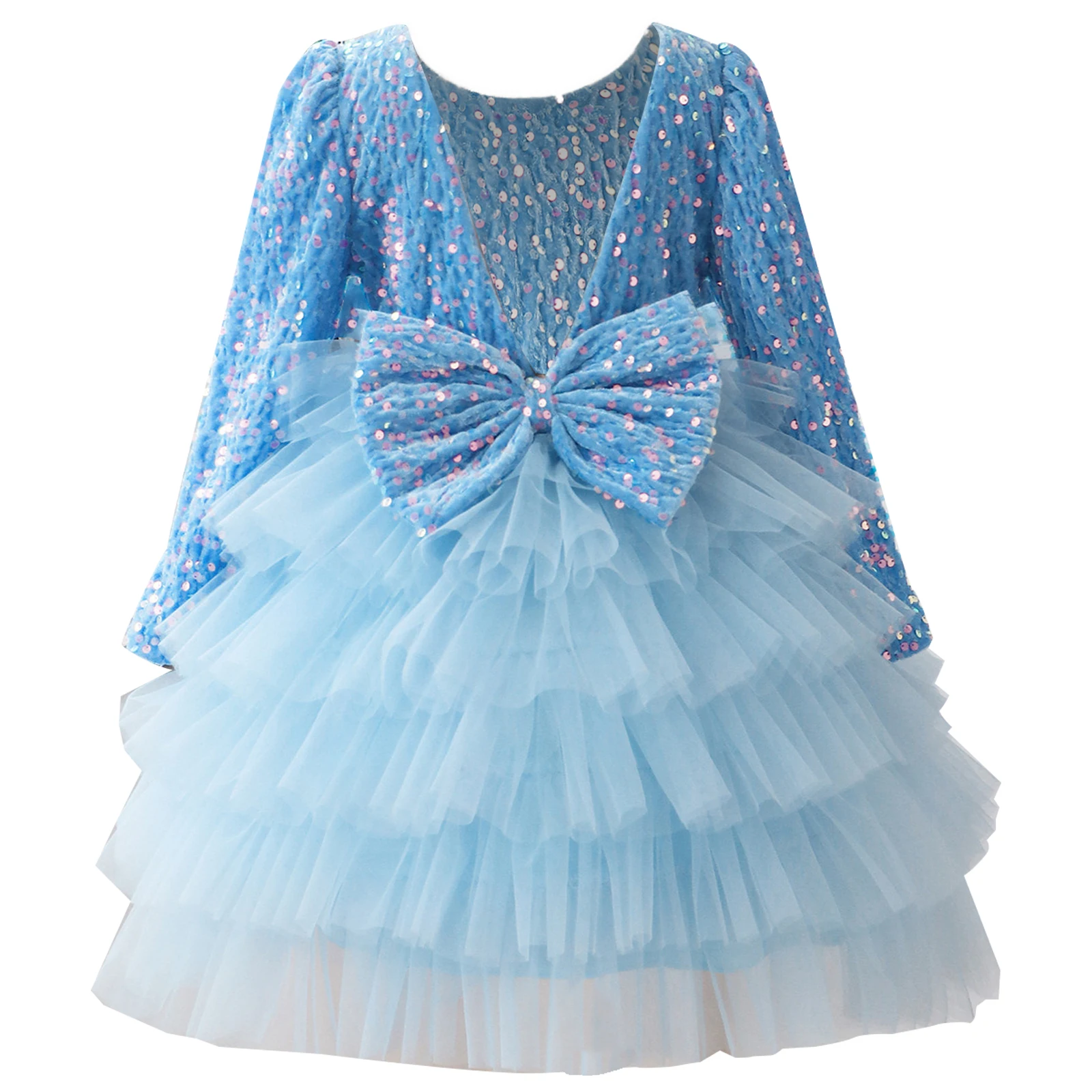 

Toddler Baby Girls Dress Cute Sweet Long Sleeve Sequin Bowknot Mesh Tutu Dress Formal Christmas Birthday Party Princess Dresses