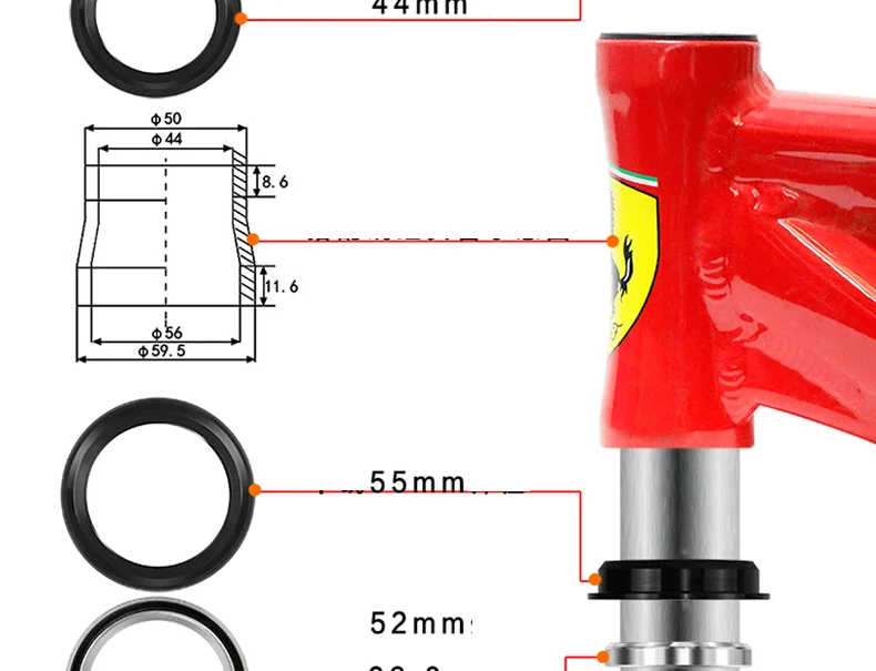 MTB Fahrrad-Steuersatz 28,6mm Gewindelos Gerades Gabelrohr CNC 1-1/8" 34/44mm Gedichtetes Lager 55/56mm Halbintegrierter Steuersatz ﻿ – Detail 10