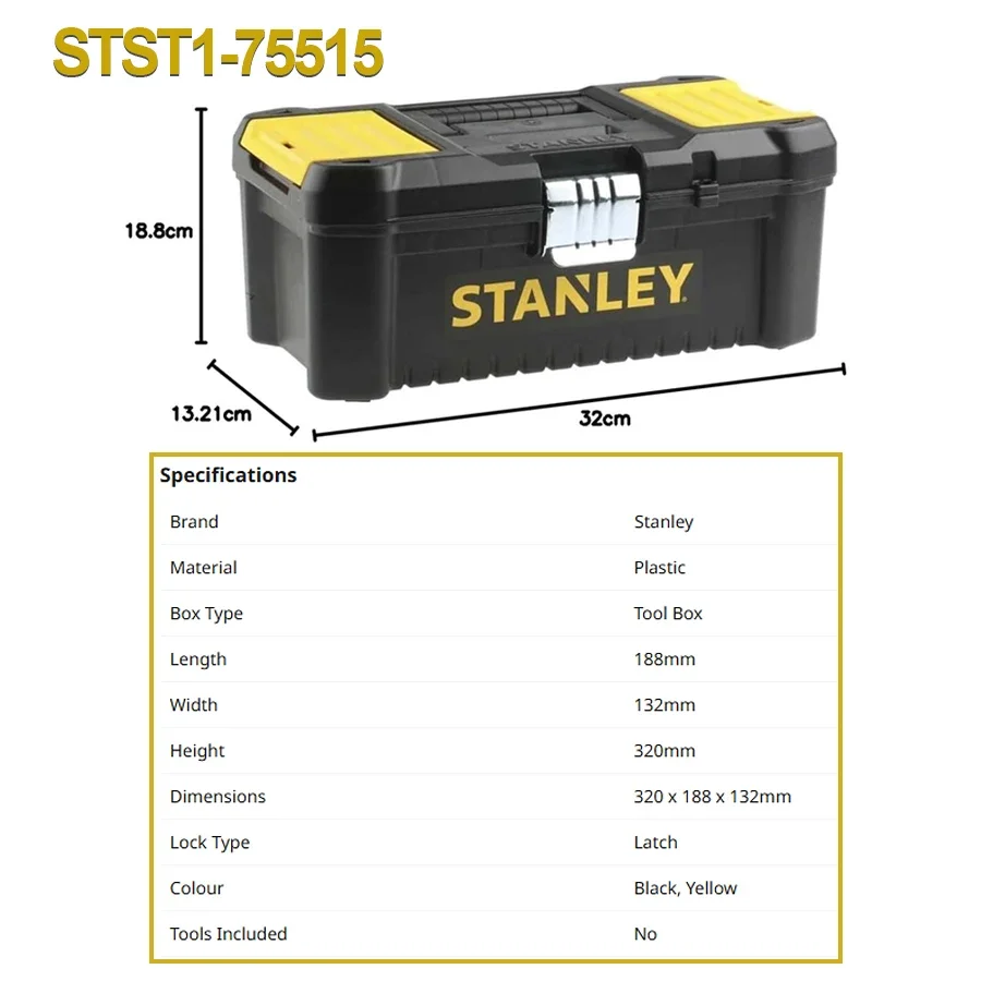 صندوق أدوات ستانلي STST1-75515 "أساسية" مع مزالج معدنية صندوق أدوات بلاستيكي أساسي محمول مع صينية قابلة للإزالة