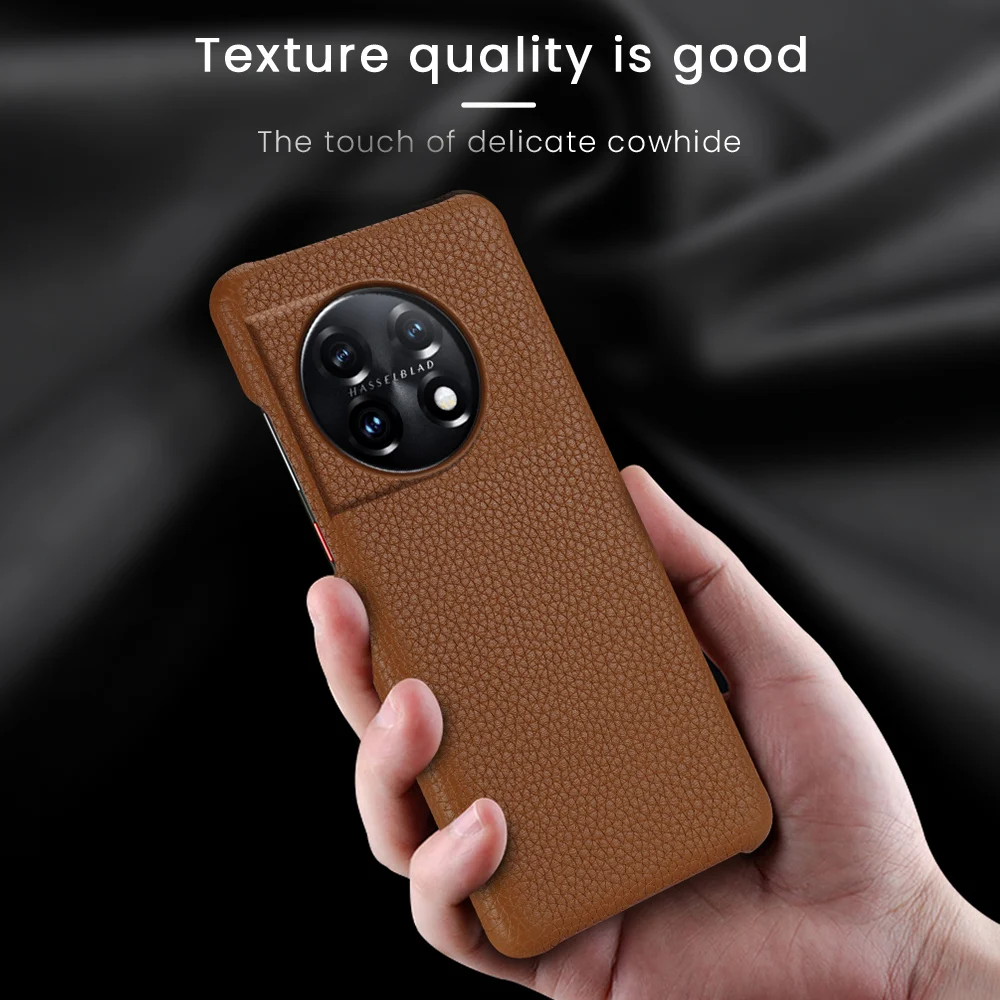 Genuine Litchi Grain Leather Phone case For Oneplus 11 9 10 Pro 10R 11R ACE 2 9R 10T 9RT 8 Business Retro Hard Back Cover