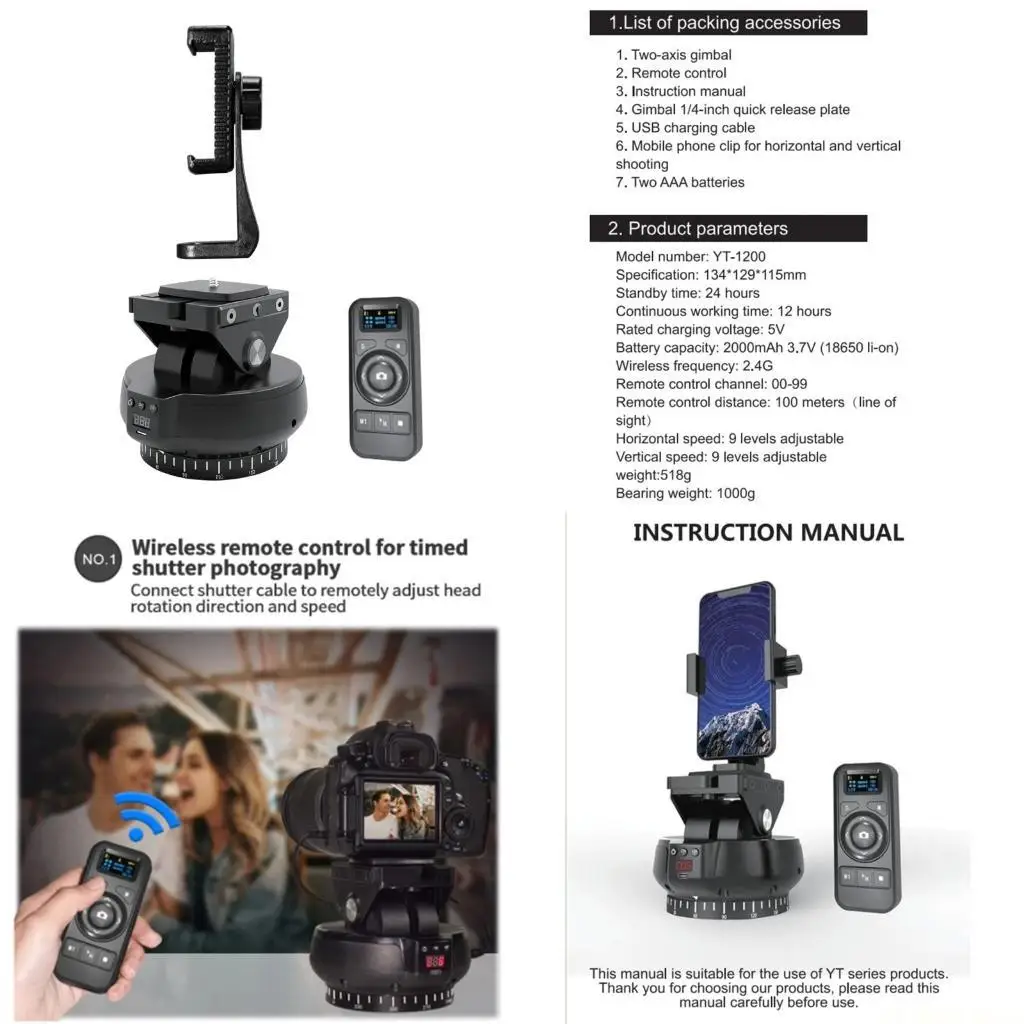 

E56B Electric Gimbals with 1/4inch Screw,3.5mm Port 360Panoramic Rotation Remote