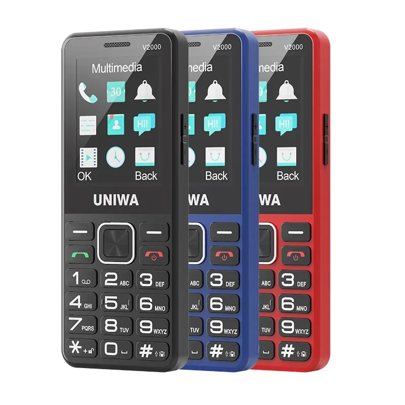 UNIWA V2000 4G هاتف مزدوج الشاشة 0.3MP كاميرا كبيرة الضغط على زر راديو FM لوحة المفاتيح 1700mAh الهاتف المحمول دعم الاتصال بنقرة واحدة