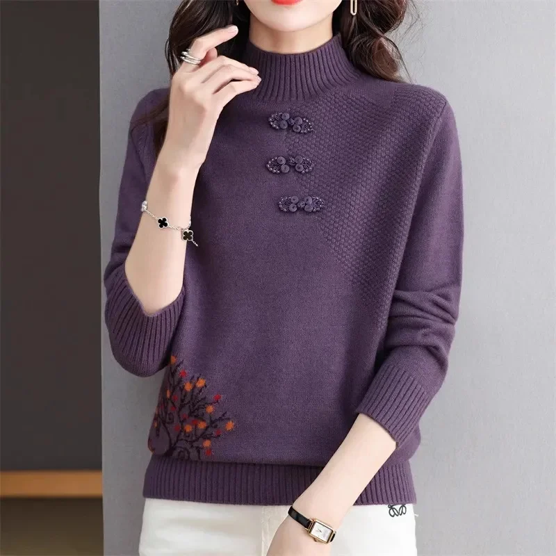 Autumn Winter Women Sweater Korean Fashion Warm Bottoming Shirts Half High Collar Basic Knitwear Solid Long Sleeve Pullovers