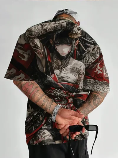 تي شيرت رجالي أنيمي فتاة شخصية تي شيرت ثلاثية الأبعاد مثير الجمال مطبوعة تي شيرت فضفاض عادية الشارع الرجال تي شيرتات قصيرة الاكمام المتضخم