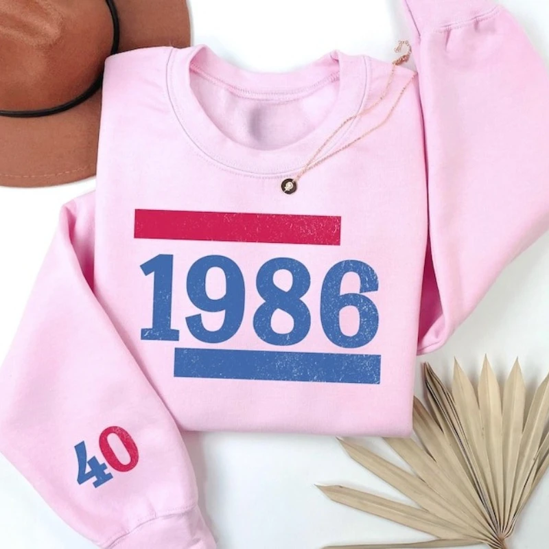 Retro 40th Birthday Pullover Custom Birth Year Gift for Men and Women Classic 1986 Party Sweatshirt Winter Matching Hoodies