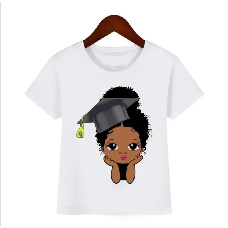 Top Cute Little Black Melanin Princess Print Girl T-shirt For Birthday Kids Funny T shirts