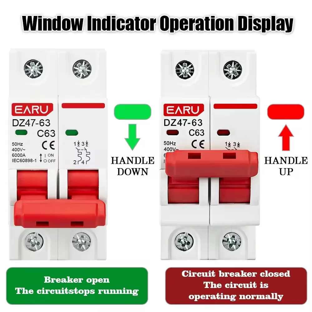 DZ47 1P 2P 3P 4P 3A-125A AC 230V 400V C Type Mini Circuit Breaker MCB Short Overload Protector Din Rail Mount Breaking Capacity