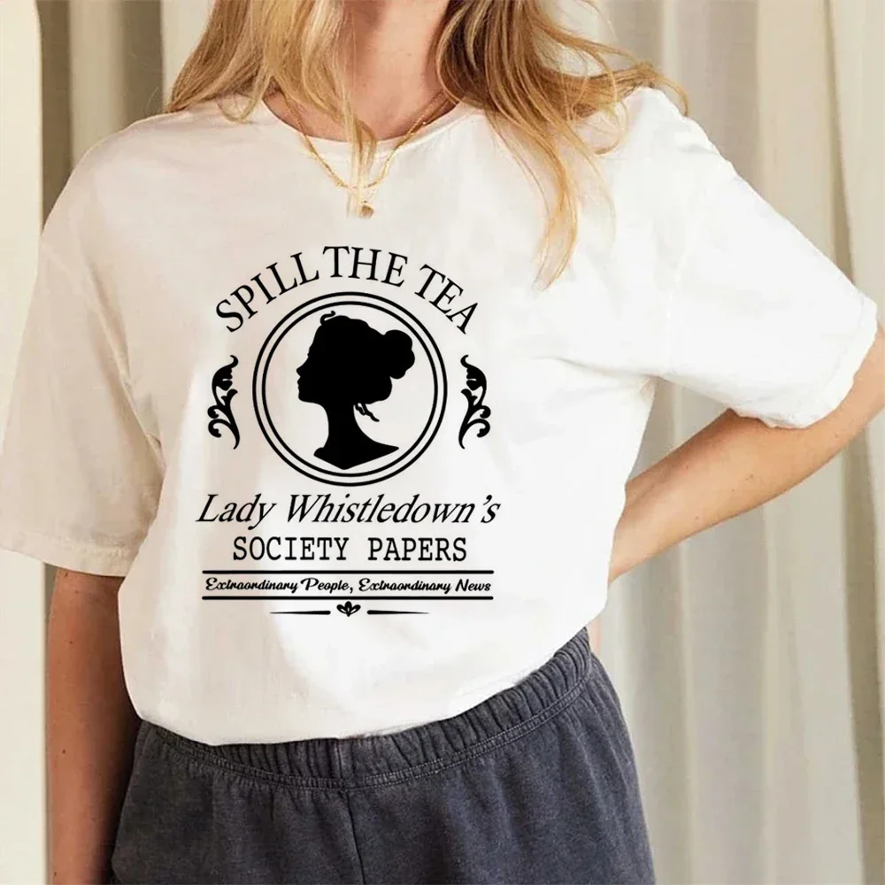 Spill The Tea Lady Whistledowns Women Short Sleeve Fashion Creative Clothing Street Hip Hop O-Neck Tops Womans T-Shirt