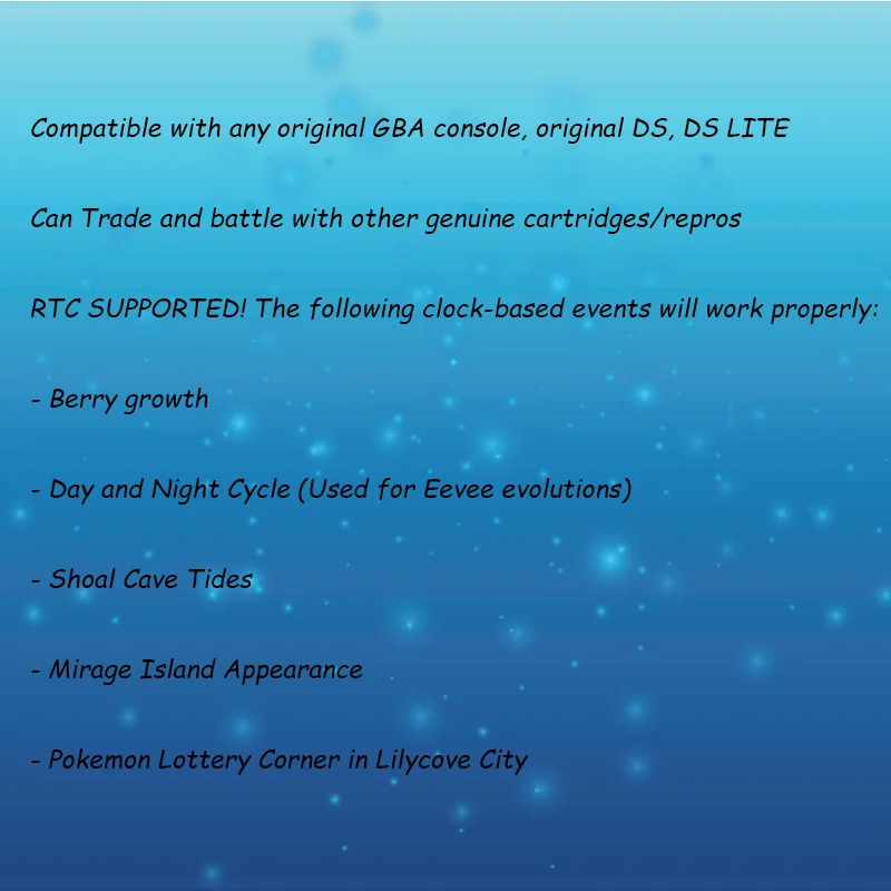 خرطوشة ألعاب فيديو GBA 1M Flash RTC Pokemon Liquid Crystal عالية الجودة مع بطارية إصدار الولايات المتحدة الأمريكية/ESP لـ GBASP