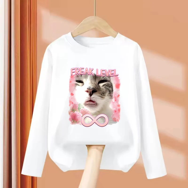 

Long Sleeve 2026 Pink Cat T Shirts Kids Children's T-shirt Boys Girls Summer Spring Casual Top Tee Clothes