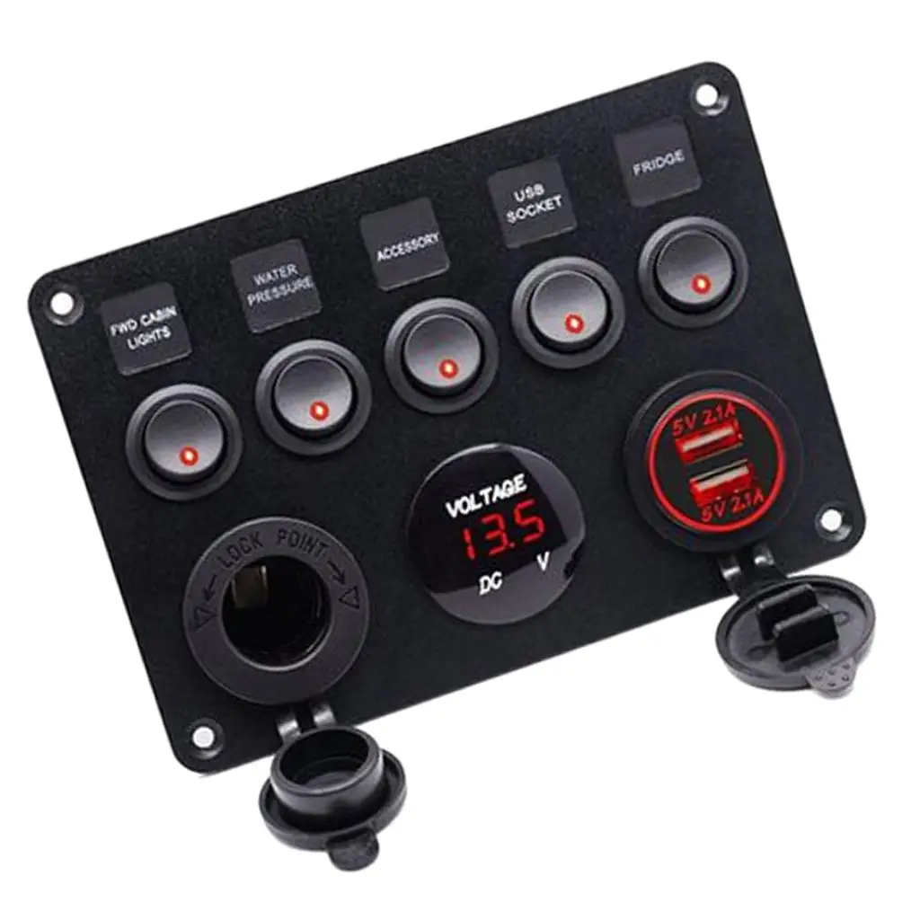 Waterproof Rocker Switch Panel USB Charging Voltmeter Control Panel ABS for Caravan Bus Yacht Boat