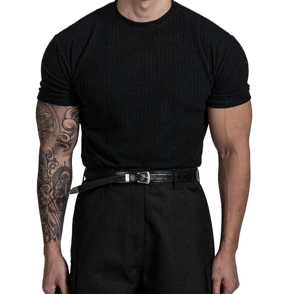 

Casual Workout Shirt Gym O-Neck Blouse Fitness Gym Polyester Material Regular Length Short Sleeve Jacquard Fabric