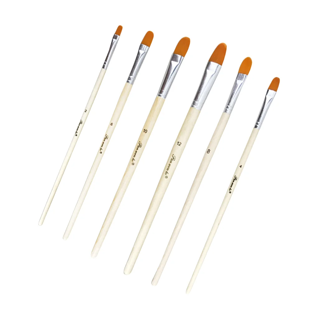 6 Pcs Nylon Paint Wood Handle Artist Paint Brush Set Aluminum Watercolor (Nails Round) nylon Painting