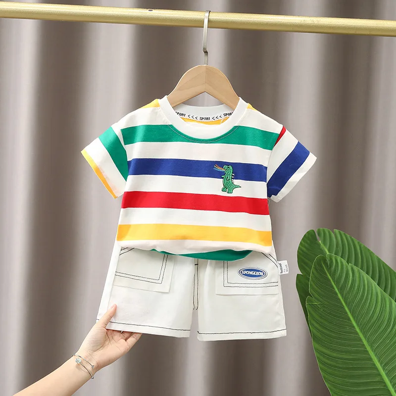 0-5Year Toddler Baby Boy Clothes Set Color Striped T-shirt+Shorts Suit Kid Boy Summer Tracksuit 2Pcs Children Sports Suit