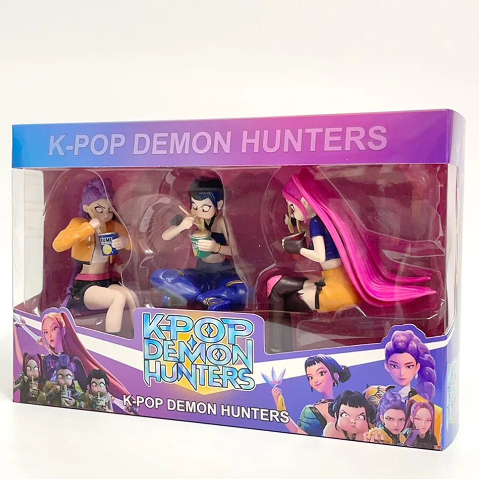 Novo produto de sucesso anime kpop demon hunters palco boneca brinquedos rumi mira zoey pvc figura ação brinquedo comer macarrão instantâneo presente da menina