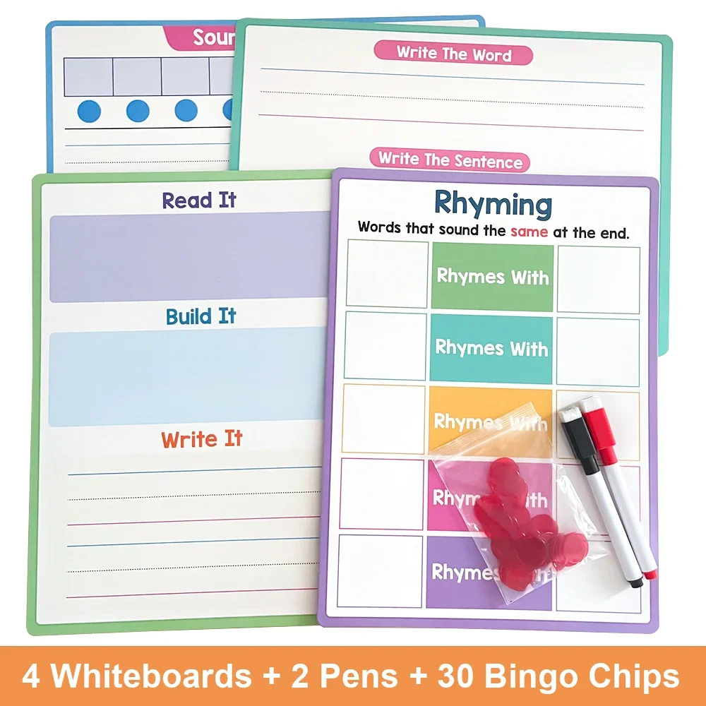 Lachilly Double Sided Phonemic Awareness Dry Erase Board Syllable Phonics Game Science Reading Manipulative Write Wipe and Reuse