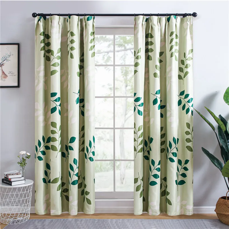 

Minimalist Curtains Modern Green Leaf Printed Blackout Curtains Suitable for Living Rooms Bedrooms