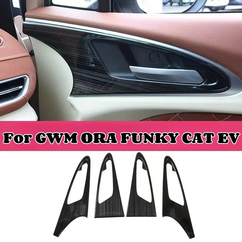 

For GWM ORA FUNKY CAT EV Accessory Carbon Stainless Car Inside Door Handle Bowl Panel Frame Cover Protector Trim 2022 2023 2024