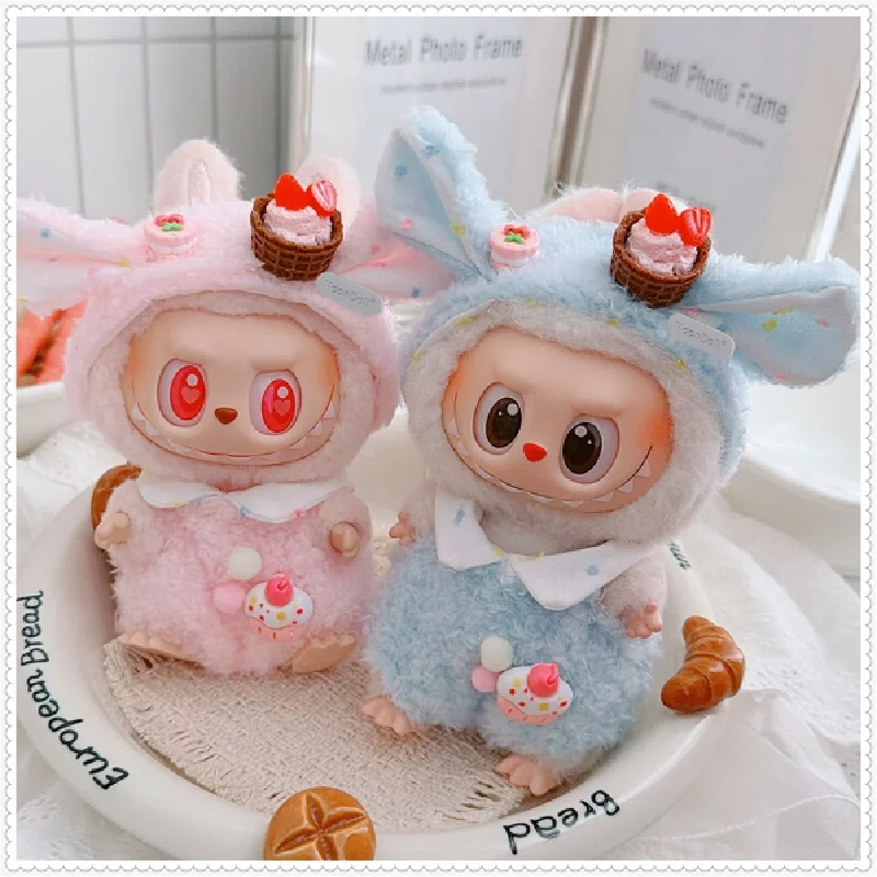 First, second and third generation labubu kids' clothes 17cm long Lappibu sitting party outfit strawberry plush one-piece dre