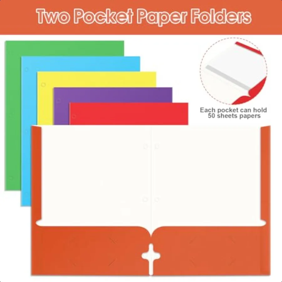مجلدات مع جيوب 2 مجلدات جيب السائبة 120 حزمة ألوان متنوعة 3 فتحات مثقوبة مع فتحة بطاقة Busin حجم الرسالة ملف ورقي