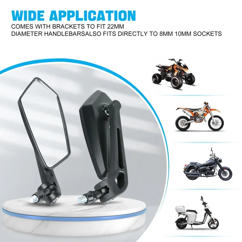 Motorcycle Mirrors 2Pcs/Pair E-Bike Rearview Mirrors Scooter Electrombile Back Side Mirror 8mm 10mm ABS Plastic Moto Accessories