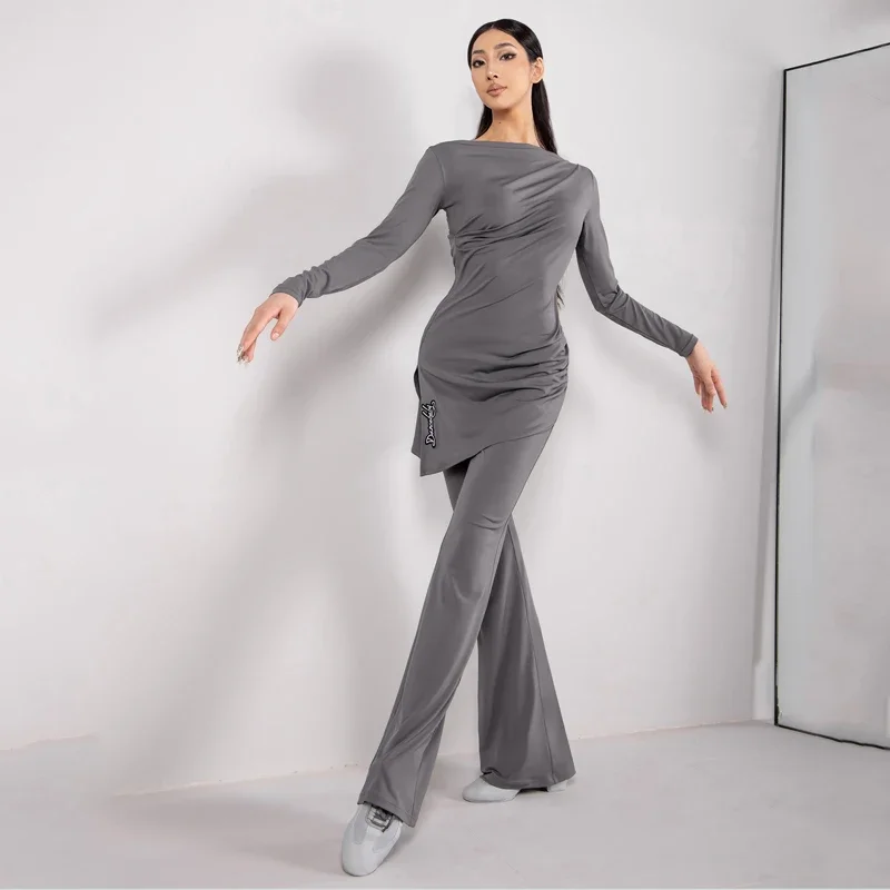 

Adults Latin Dance Costume Women'S Slanted Shoulder Top Modern Dancing Pants Ballroom Dance Performance Practice Clothes