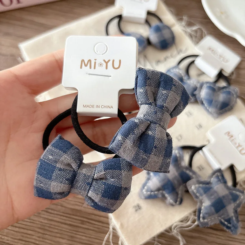 Набор-резинок-для-волос-k-fashion-2-шт-клетчатая-резинка-для-волос-с-бантом-и-звездами-регулируемый-толстый-держатель-для-хвоста-осенний-подарок-для-школьницы