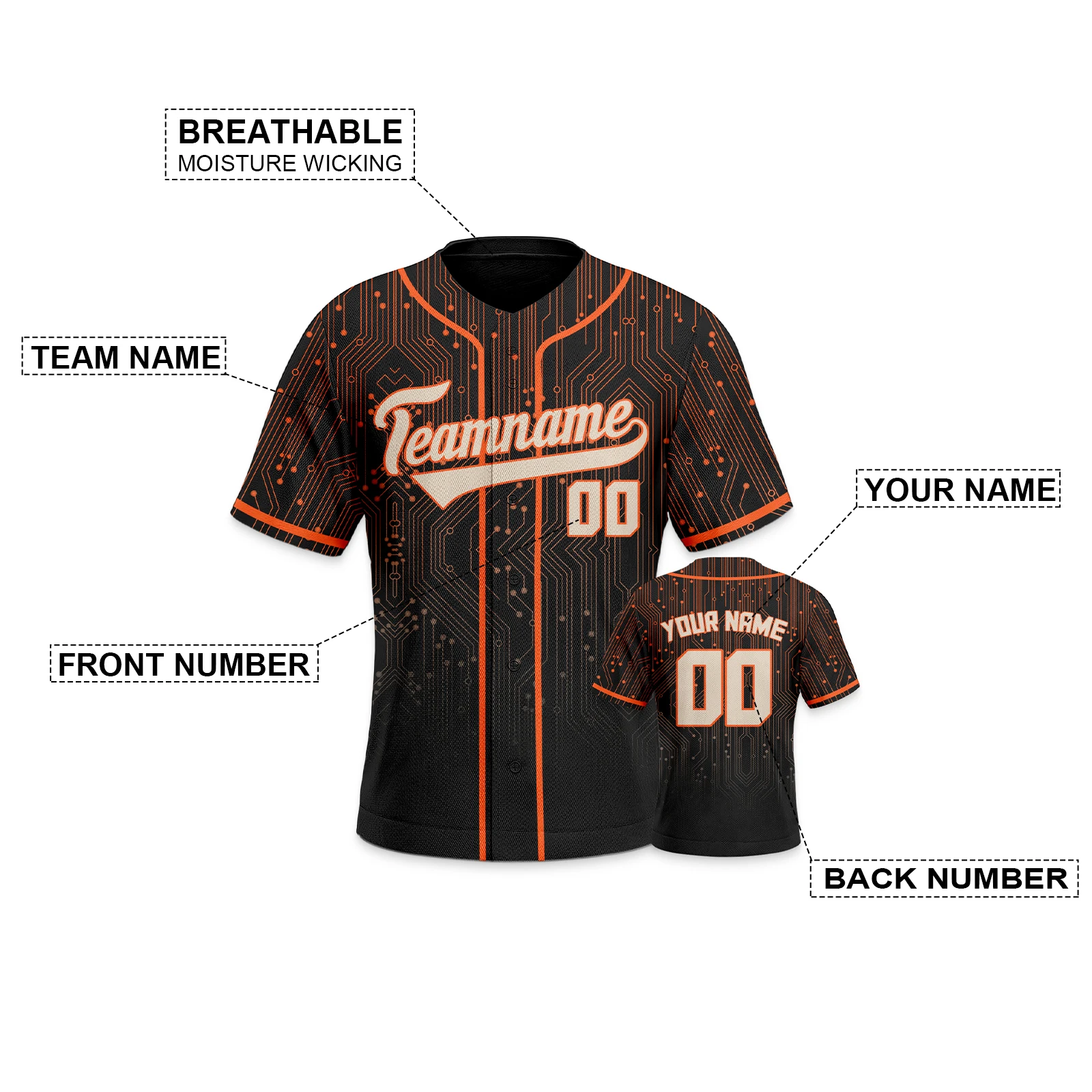 Custom Baseball Jersey Orange Black Personalized Baseball Shirt Print Name Number Uniforms Men Women Youth Kids Breathable Tops