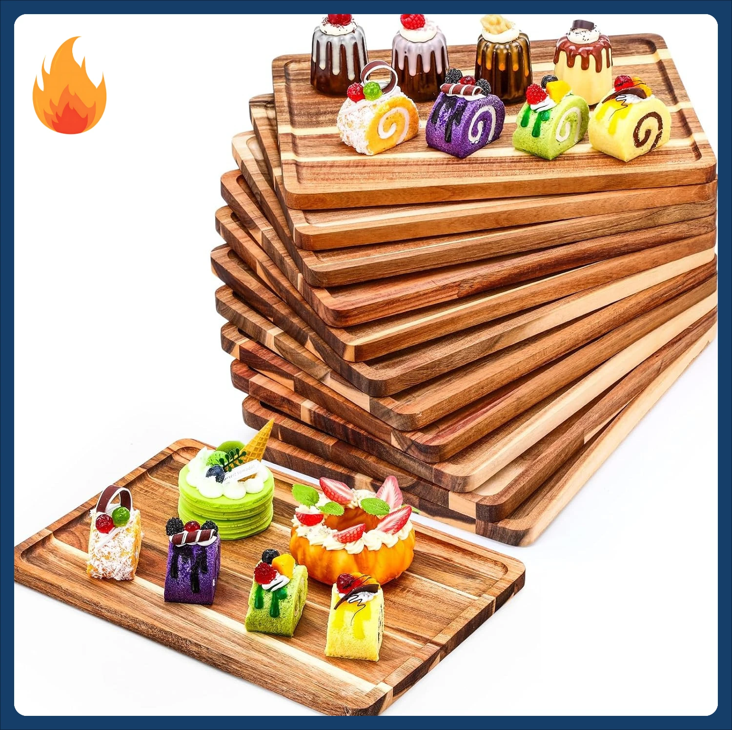 

12 Pcs Acacia Wood Serving Tray Rectangular Wooden Serving Platter Christmas Dinner Plates Wood Cheese Charcuterie Board for Foo