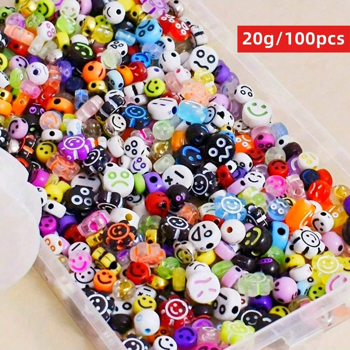 20 g/100 Stück DIY-Smiley-Gesichtsperlen, lose Acrylperlen, zufälliger Stil, zufällige Farben, Zubehör zur Herstellung von Armbändern und Halsketten ﻿