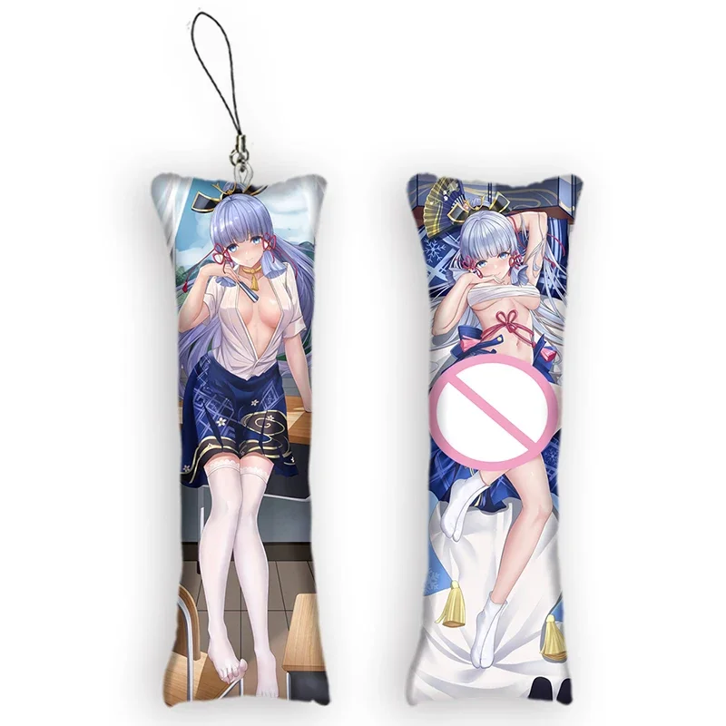 

New Pattern Genshin Impact Kamisato Ayaka Pendant Mini Dakimakura Keychains Anime Double-Sided Print Small Pillow Decoration Ota