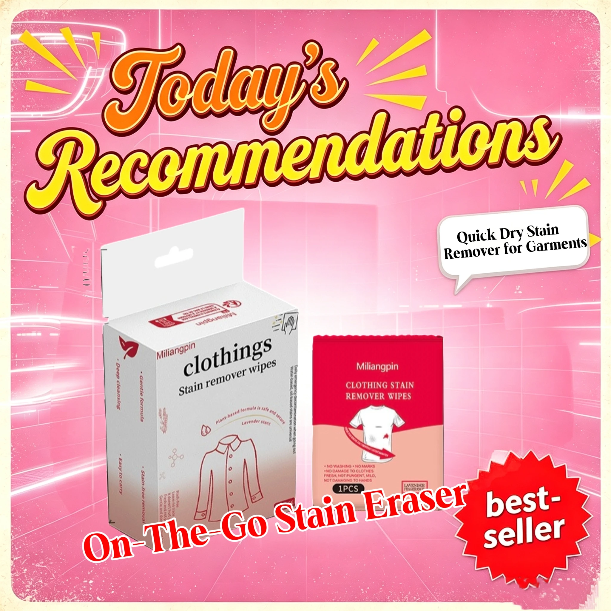 Stain Remover Wipes for Clothes, a Travel Essential; White Shoe/T-Shirt Cleaning Wipes, Individually Wrapped for Easy Carrying.