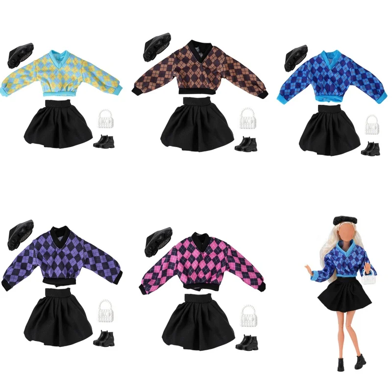 1/6 Bjd DOLL Clothes 30cm Toys Accessories New Style Wear Plaid Skirt Fashion Dress Up For Girl Princess Dress