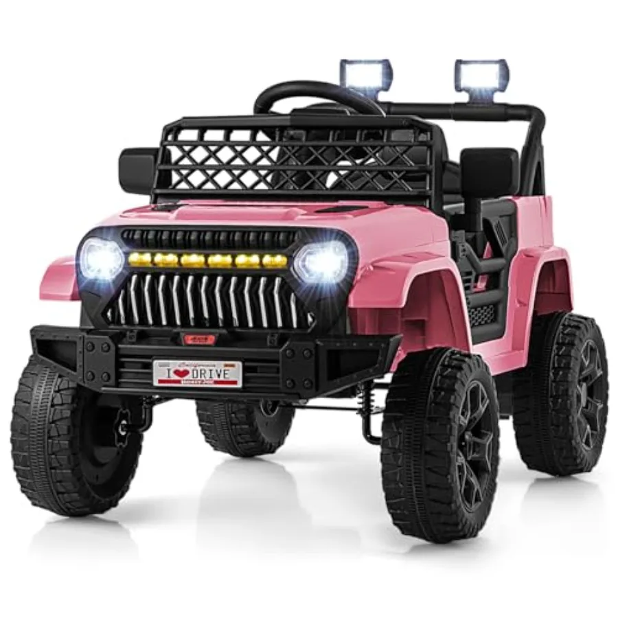 

Ride On Truck for Toddlers, 12V Battery Powered Electric Vehicle with LED Lights Music, Pink Plastic Body, Belt Safety Restrain
