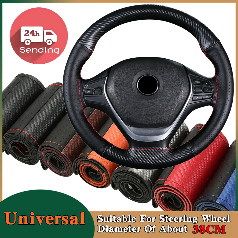 Carbon Fiber Genuine Leather Universal 38cm Handmade Braided Steering Wrap With Needle and Thread Auto Interior Accessories