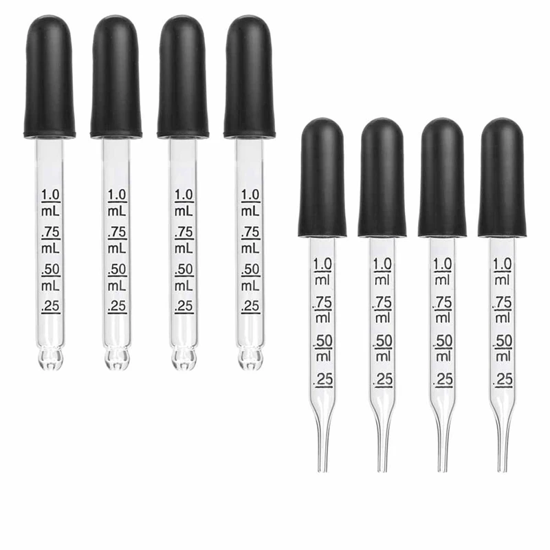 Gotero de vidrio con cabezal de goma para medicina, pipetas de vidrio con cabezal de goma, 8 piezas, 1Ml