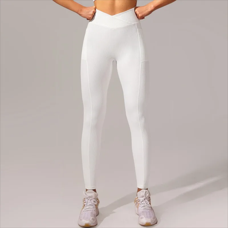 Cross Waist Mermaid Pattern Sports Fitness Yoga Pants Cycling Peach Hip High Waist Pocket Tight Pants Lifting Buttocks Leggings