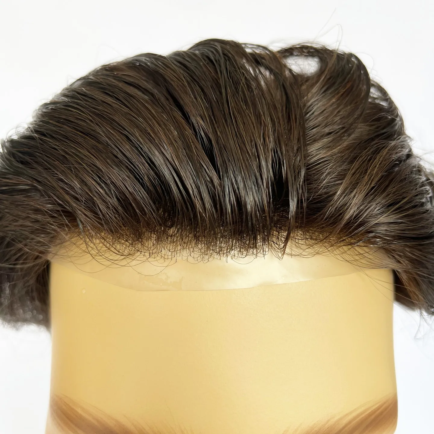 Natürlicher Haaransatz Herren Toupet 0,06-0,08mm Dünne Haut Voll-V-Schleifen-Basis Echthaar-System Grau Braun Blond Herren Haarersatz – Detail 3