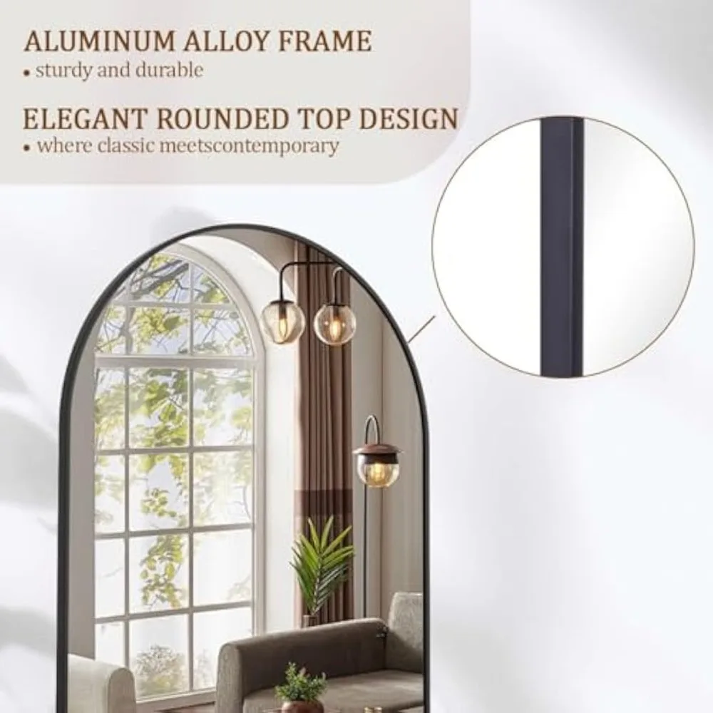 Arched Full Length Black Floor Mirror, 65x24 Standing Hanging or Leaning Aluminum Framed Body Mirror for Home Decor